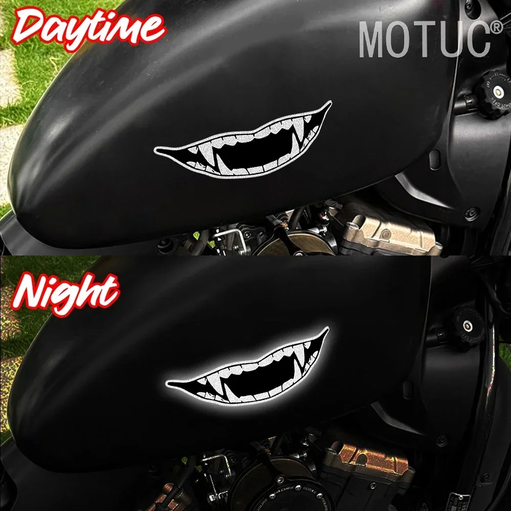 Motorcycle Devil Teeth Reflective Sticker Waterproof Vinyl Decal for Fairing Fuel Tank Car Window DIY Exterior Decor