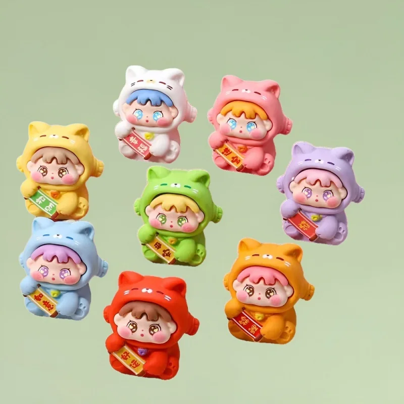 Pintura de borracha bonito menina fortuna gato resina luminosa boneca dos desenhos animados miniaturas estatuetas modelo brinquedos criativos presentes para amigos crianças