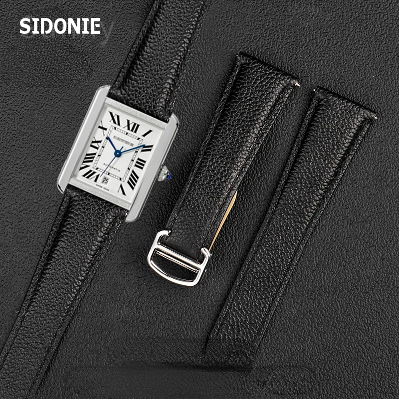 Litchi Leather Strap for Cartier TANK SOLO RONDE DE Lychee Grain Strap Leather 20 23 25mm Watch Accessories