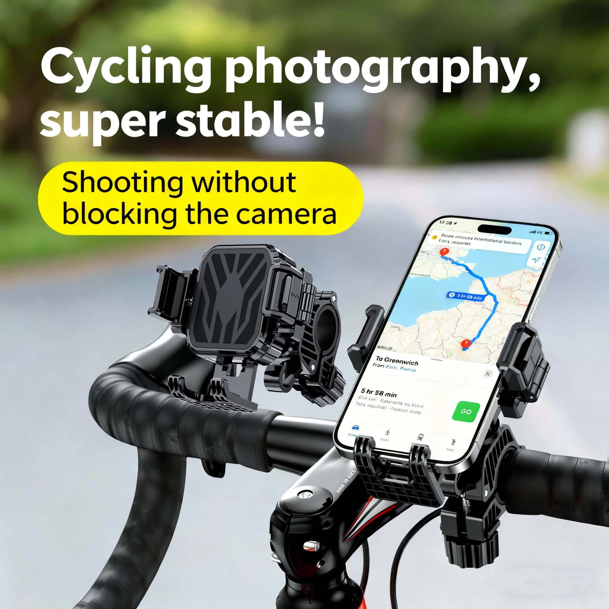 

Держатель для телефона на велосипед, антивибрационное крепление для бездорожья, надежное и регулируемое крепление для телефонов/камер, совместимое с горными и шоссейными велосипедами