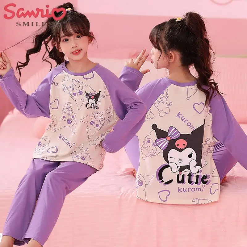 

New Sanrio Children's Pajamas Kawaii Kuromi Mymelody Cartoon Cute Cinnamoroll Girls' Combed Cotton Long Sleeve Homewear 2023