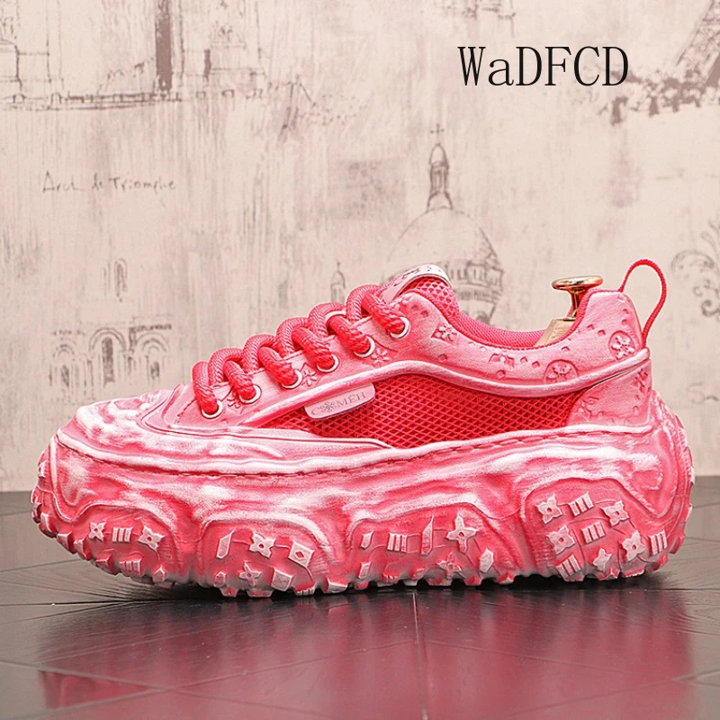 

Chunky Sneakers Mens Designer Dissolved Sole Sports Shoes Fashion Casual Leather Mesh Breathable Height Increased Platform Shoes