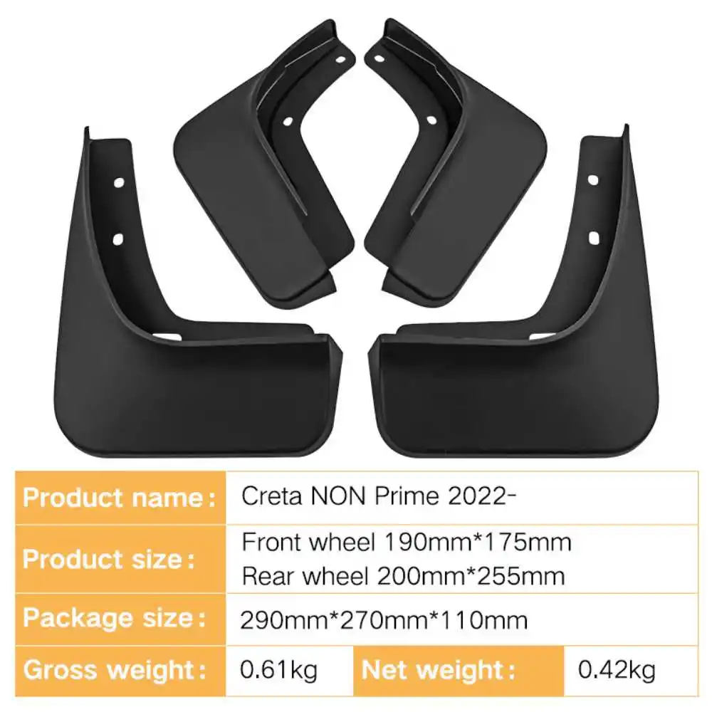 현대 크레타 논 프라임 2022-2023 ABS 자동차 머드 플랩, 스플래시 가드, 머드 가드, 전방 후방 펜더, 자동차 액세서리
