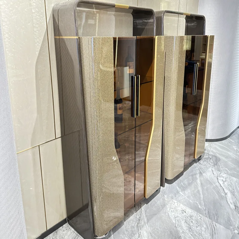 

Легкая роскошная вилла, большой шкаф для украшения гостиной с плоским полом, дизайнерский элитный роскошный винный шкаф из цельного дерева