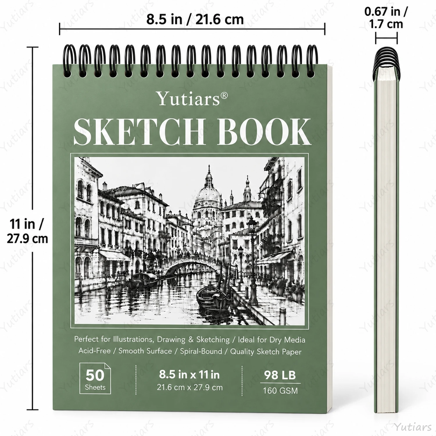 Spiral Bound Sketchbook 160 GSM Drawing Pad, 50 Sheets Sketch Paper for Pencil Drawing, Illustration, Art Practice and Dry Media