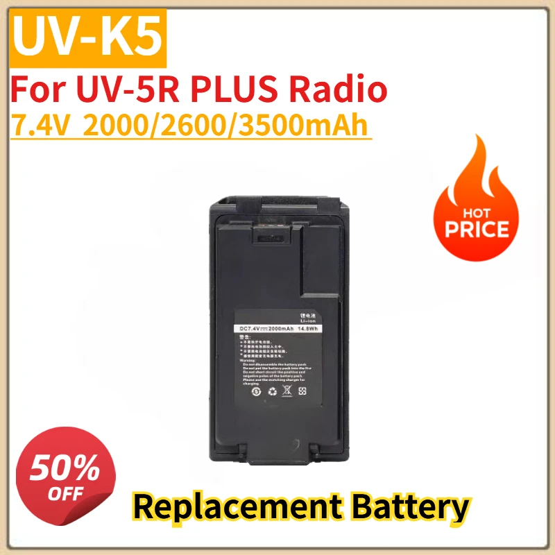 

New UV-K5 Li-ion Battery UV-K6 Walkie Talkie High Capacity Battery Type-C Charging 7.4V For UV-5R PLUS Radio 2000/2600/3500mAh