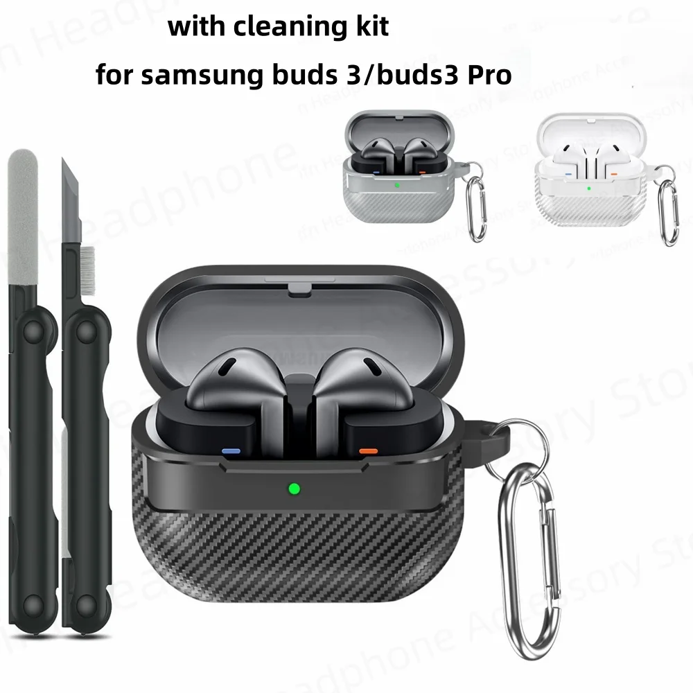حافظة حماية من ألياف الكربون لسامسونج جالاكسي ، حافظات شحن لاسلكية مقاومة للمسببات مع طقم تنظيف للرجال والنساء ، Buds3 ، Buds3 Pro
