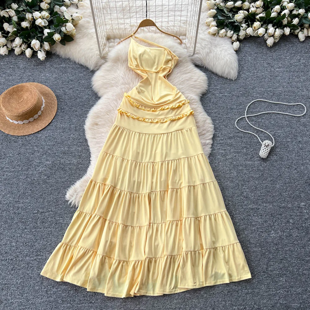 Chic vintage scava fuori Fungo di albero commestibile senza maniche pieghettato Elegante fata moda coreana Boho abbigliamento donna