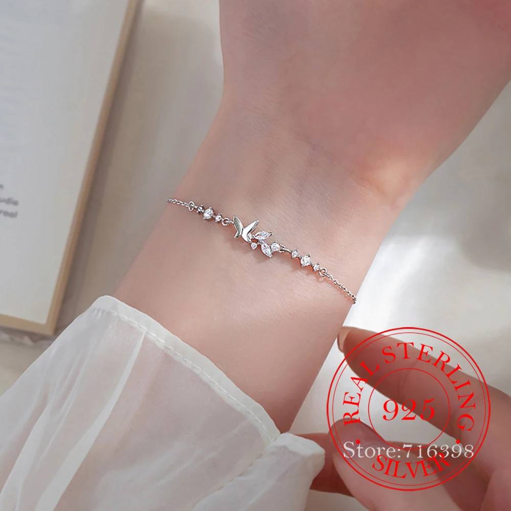 

Korean Vintage 925 Sterling Silver Crystal 2-layered Butterfly Bracelet For Women Homme Wedding Party Jewelry Gift Real Money