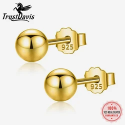 TrustDavis Genuine 925 Sterling Silver Cute Small Gold Silver Ball Beads Stud Earrings For Women Sterling Silver Jewelry XY1331