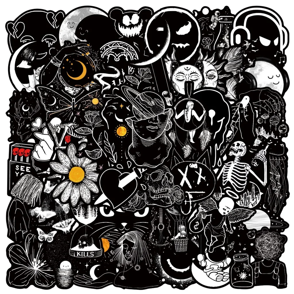 AliExpress NONE 50PCS Personalized Black and White Gothic Abstract Graffiti Stickers  For Helmet Bicycle Hand Account Sticker Story Store