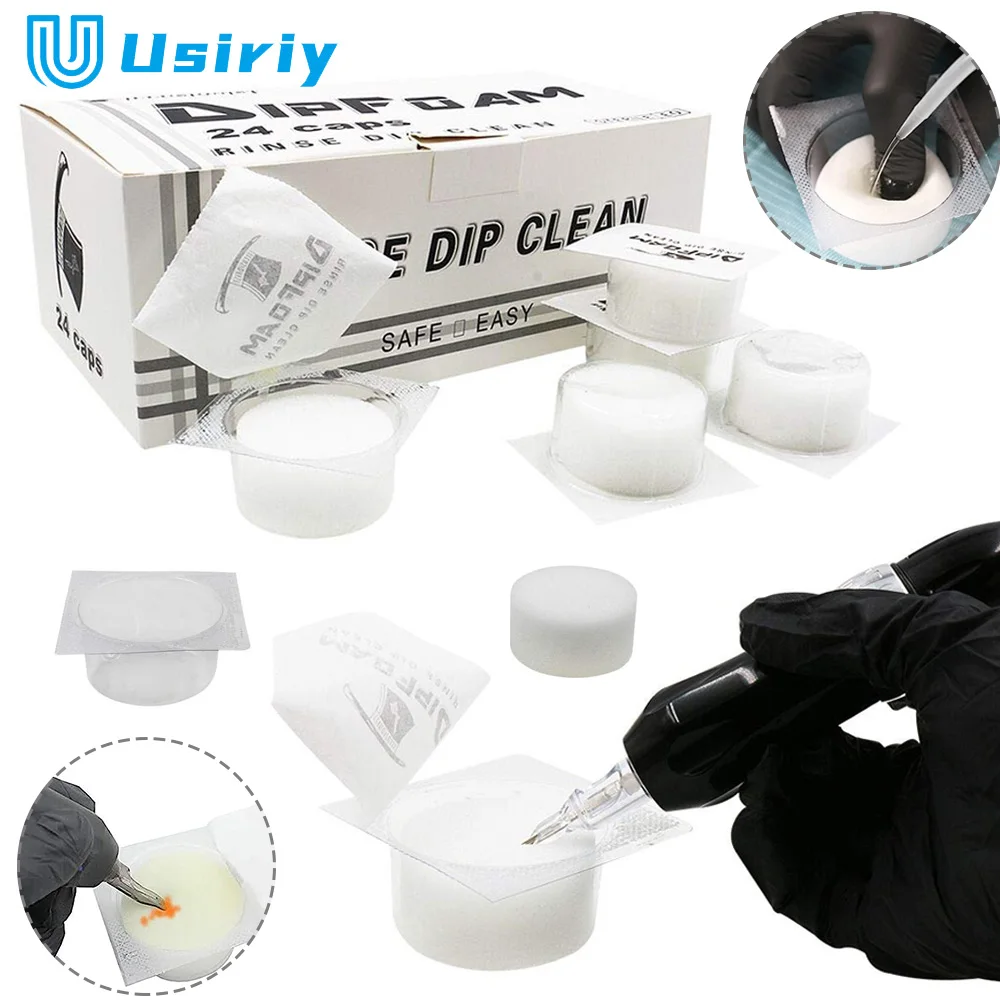 Disposable Tattoo Needle Cleaning Sponge Cups Caps 8/12/24/48PCS Tattoo Cartridge and Tips Dip Foam Clean Cups Tattoo Accessorie