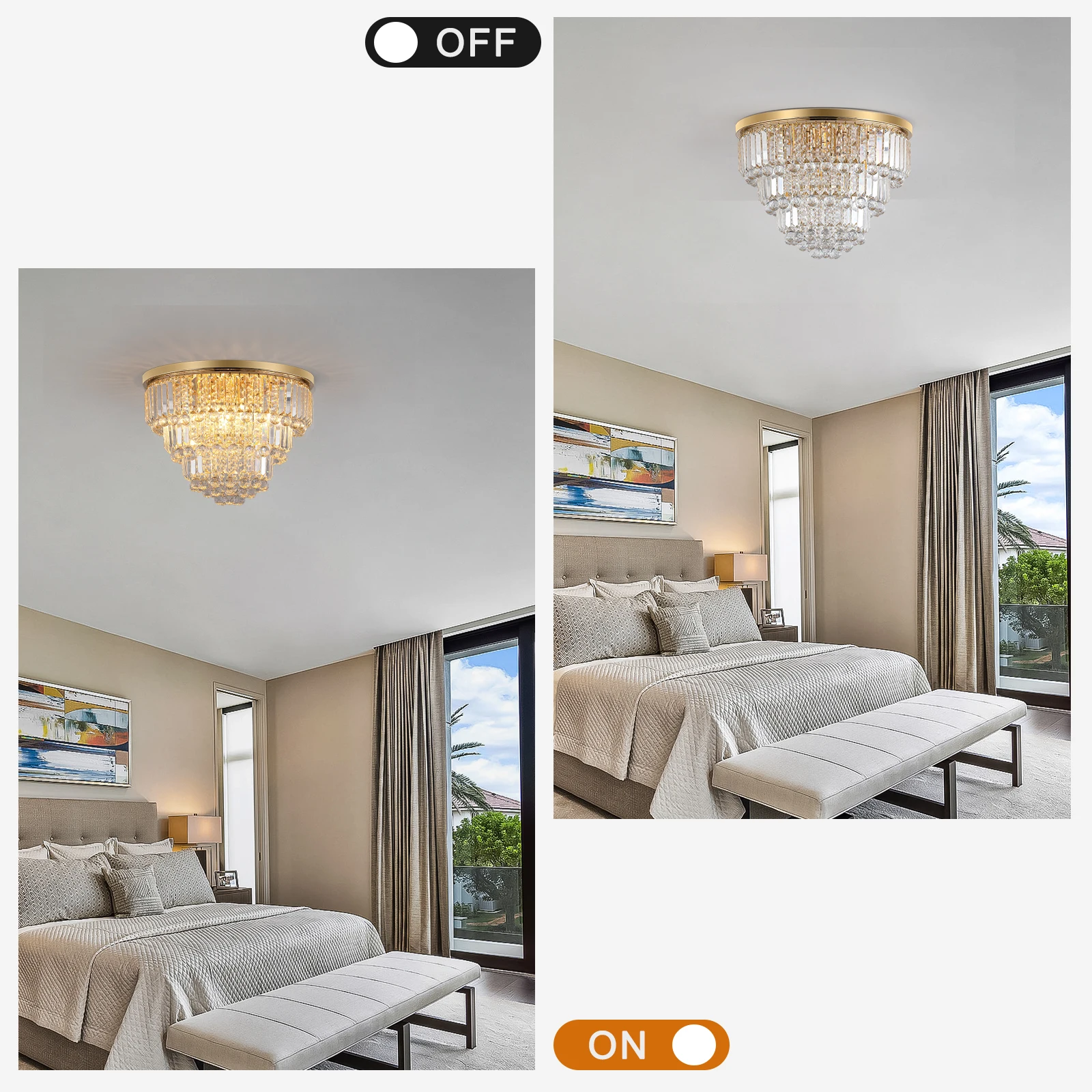 Gold Modern Crystal Chandelier 19.7 Inch Modern Round Chandelier for Dining Room, Bedroom, Living Room