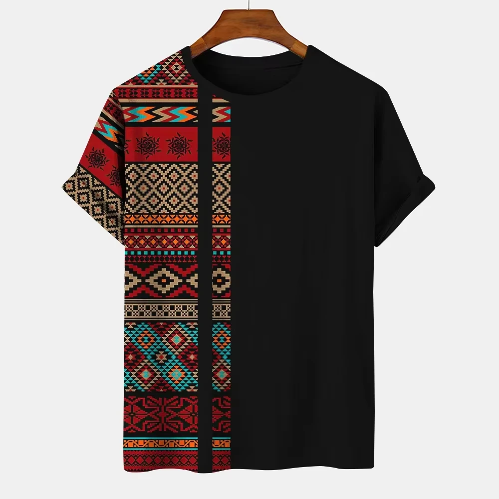 Men's T-shirt Ethnic Style 3d Print Tshirt Men Women Fashion African Tradition Stripe T shirt Short Sleeve Tops Tees Vintage New