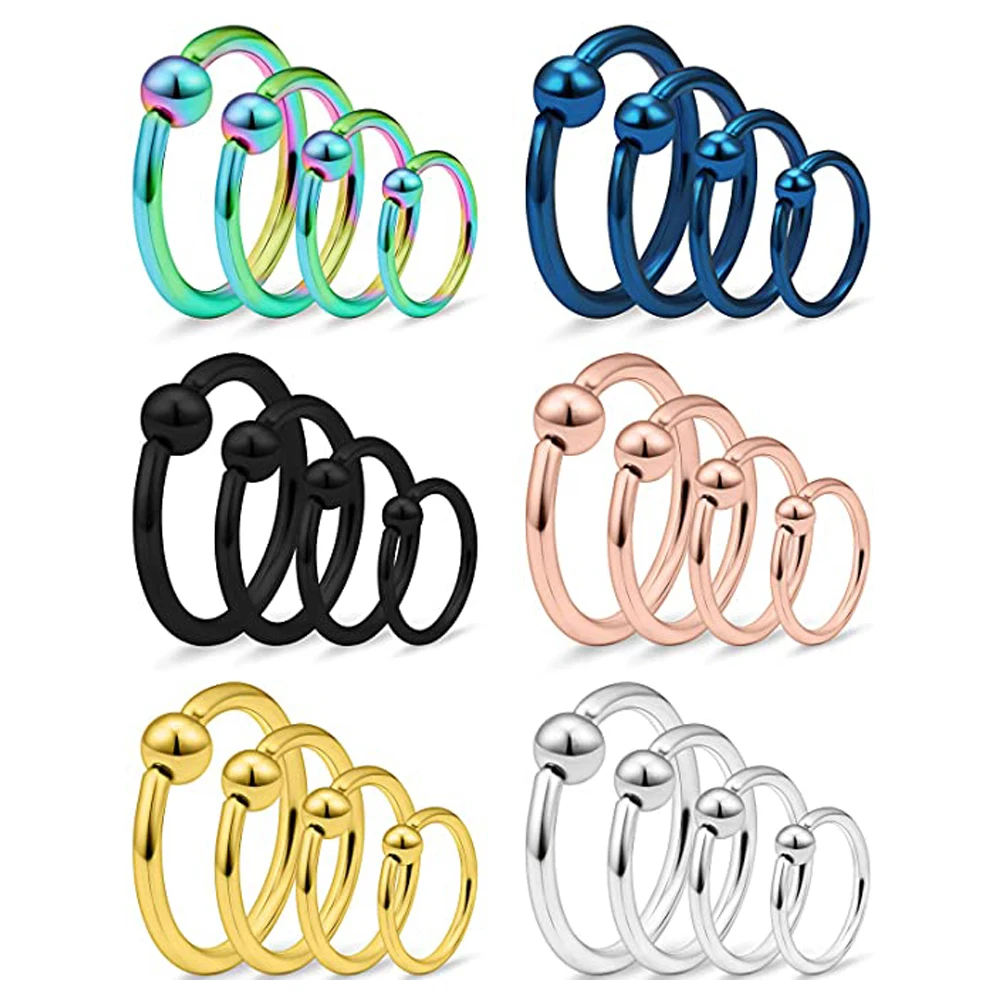 WKOUD 2PCS /Pack Surgical Steel Captive Bead Ear Hoop Nose Ring Loop Ear Tragus Cartilalge Piercing Body Jewelry Earring 0.8