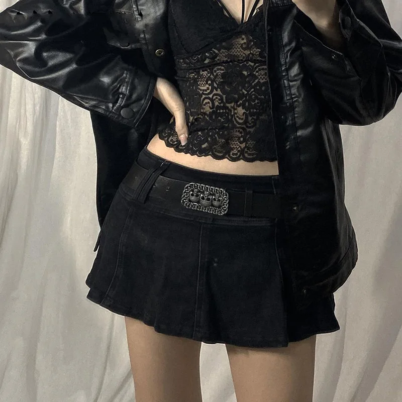Women\'s skirt Gothic Mini skirts Low Rise Black ​Pocket Patchwork A-Line Skirt Aesthetic Harajuku have leggings korean fashion