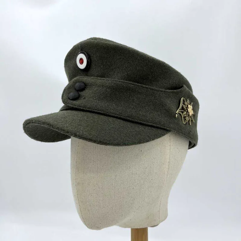 New Trendy German Edelweiss Hat Winter Cap Mountain Troops Green Vintage Officer Adult Men Military Hat Edelweiss Cap Patrol Hat