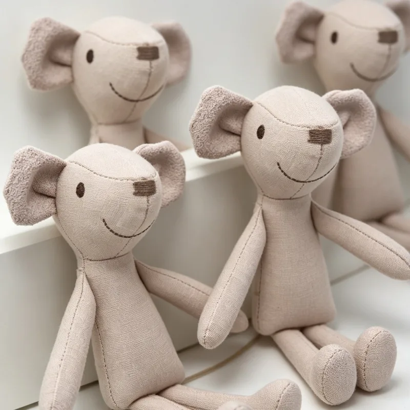 Vintage Cloth Little Mouse Stuffed Toy Minimalist Pink Linen Mouse Doll Small Fabric Animal Decor Present for Newborn and Doll