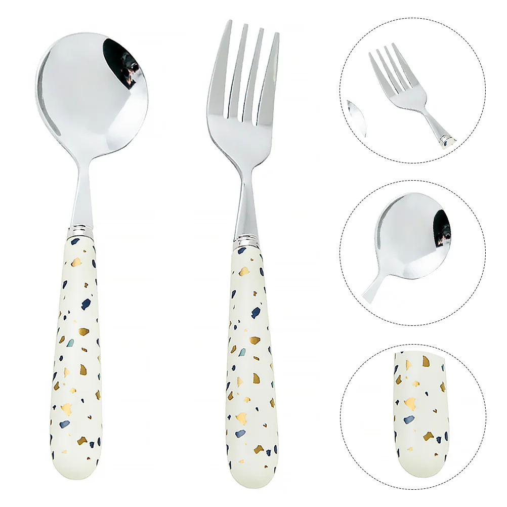 

2Pcs Stainless Steel Fork Spoon Nordic Style Tableware Ceramic Handle Cutlery Set for Home Restaurant Milk Tea Shop Dinner