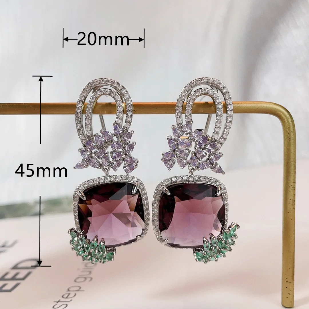 Fashion Square Shiny Cubic Zirconia Earring Women Wedding Party Banquet Microinsert Jewelry Anniversary Gift