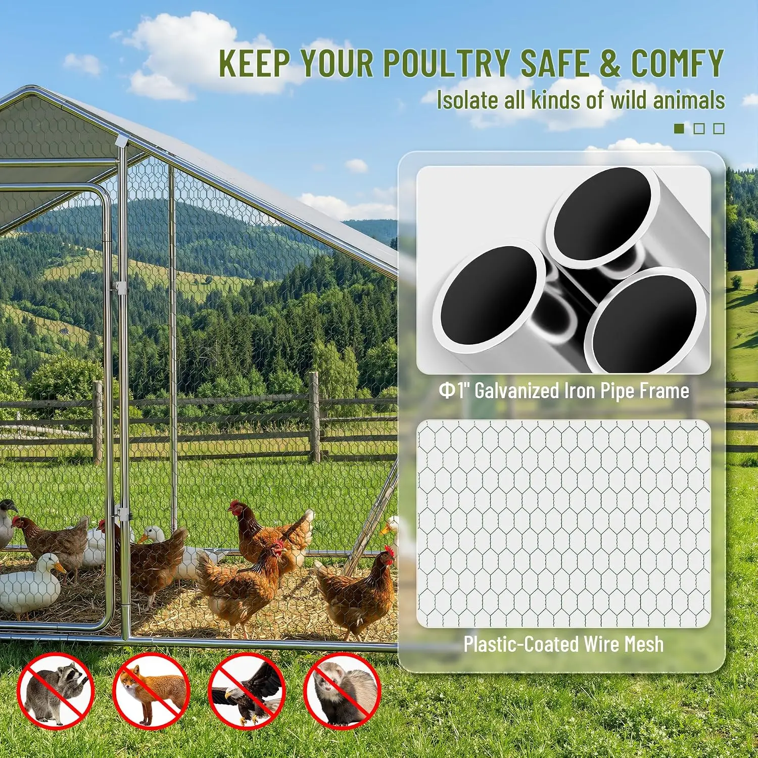 Metal Chicken Coop Run with Perch, 9.8x6.5x6.5 FT, Customized