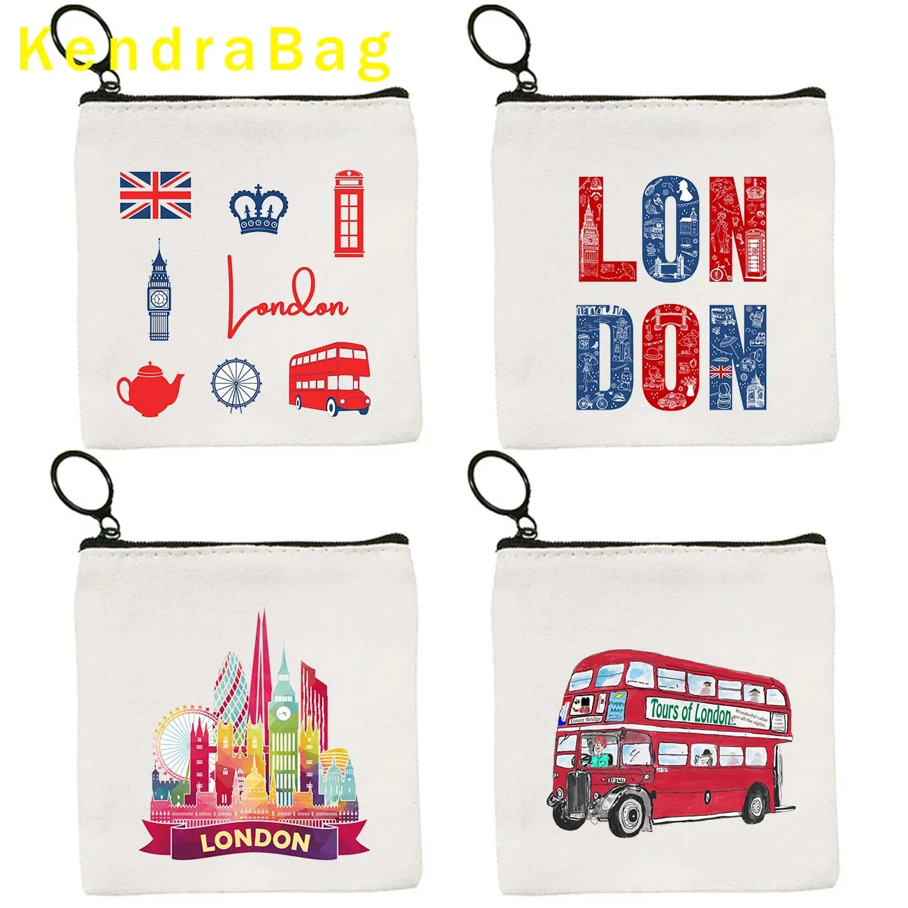 London Bridge Tower Bus Big Ben England Skyline Key Coin Purse United Kingdom Whispers Canvas Bag Card Coin Bag Wallet Cute Gift