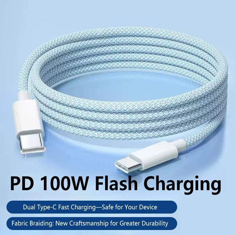 Câble de charge tressé 100W compatible avec PD Apple Type-C Huawei iPhone 17, chargeur de données à charge ultra-rapide