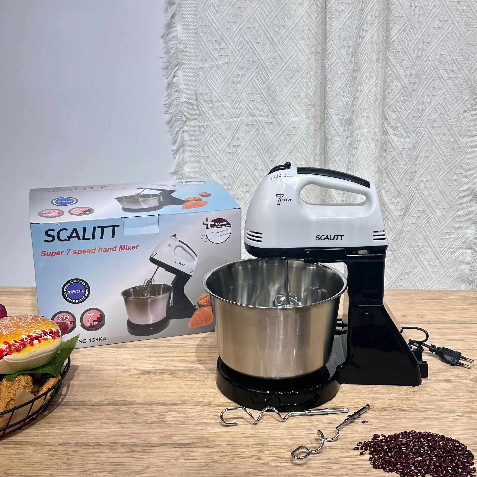 

2026 New ModelHome Taetop Whisk Electric Cream Baking Cake Handheld Beater with Stainless Steel Basin Kitchen Electric xer