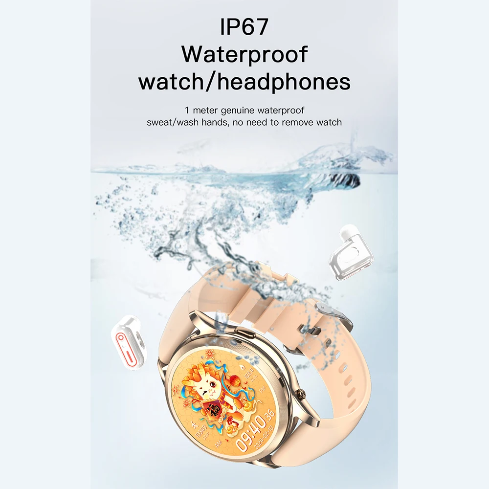 2026 New 1.27" TWS Bluetooth Earphones 2-in-1 Smart Watch for Women with Health Monitoring BT Call IP67 Waterproof Smartwatch view 5