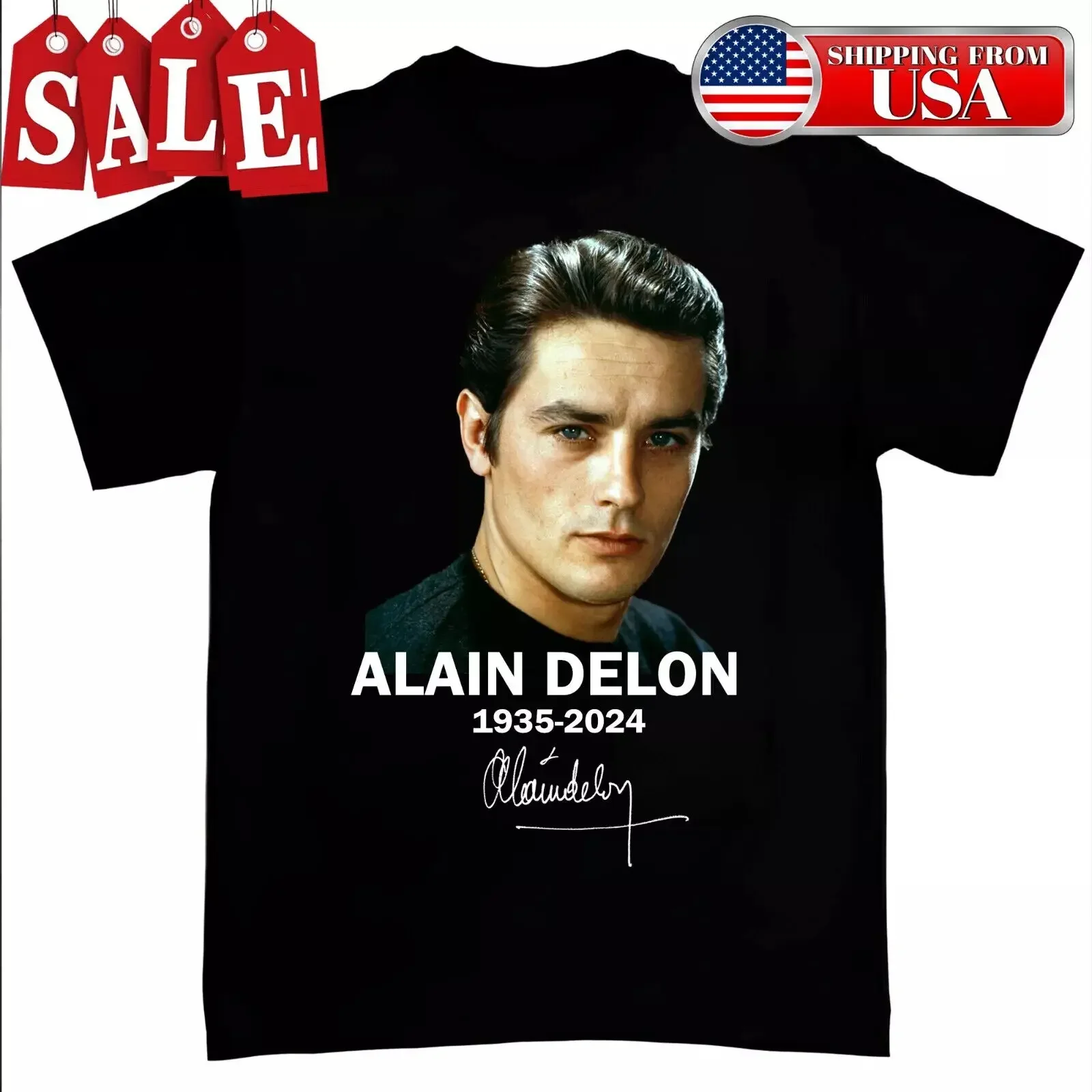 Hot Alain Delon Cotton Unisex T-shirt - Black