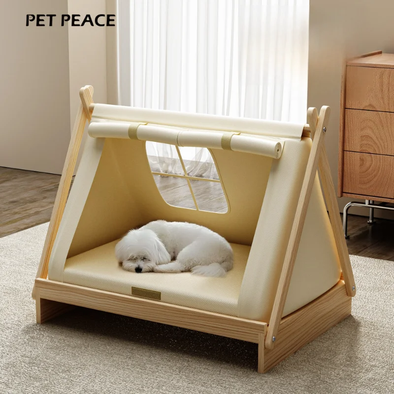 

Деревянная кровать для собак из ткани Оксфорд, приподнятая влагостойкая палатка, закрытый безопасный дом, всесезонное укрытие для собак с каркасной опорой