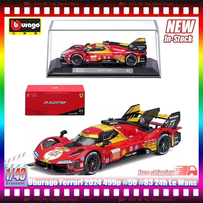 Новый литой под давлением Ferrari 2024, масштаб 1:43, 499p # 50 # 83 Le Mans Winner Collectors Edition из сплава, роскошная модель автомобиля, игрушка для взрослых