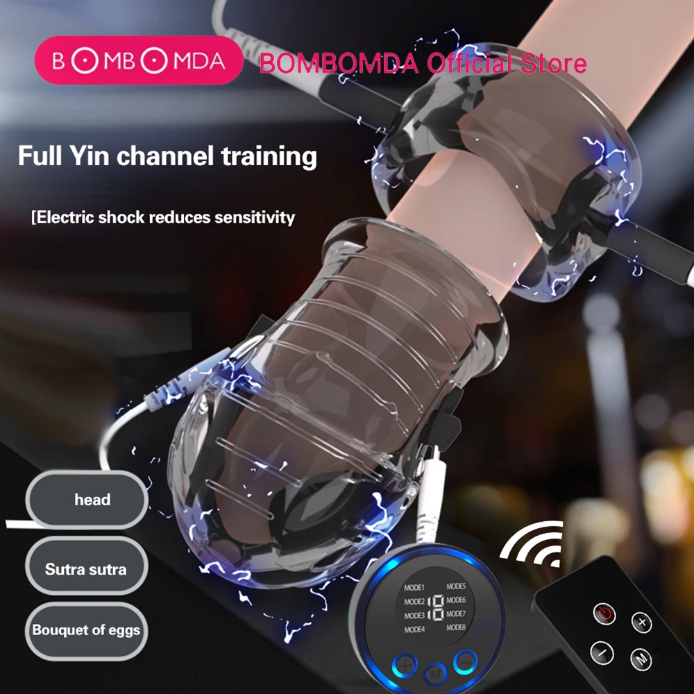 전기 충격 귀두 슬리브 진동기 사정 지연 페니스 감도 감소 트레이너 링 자위 섹스 토이 For Man Gay