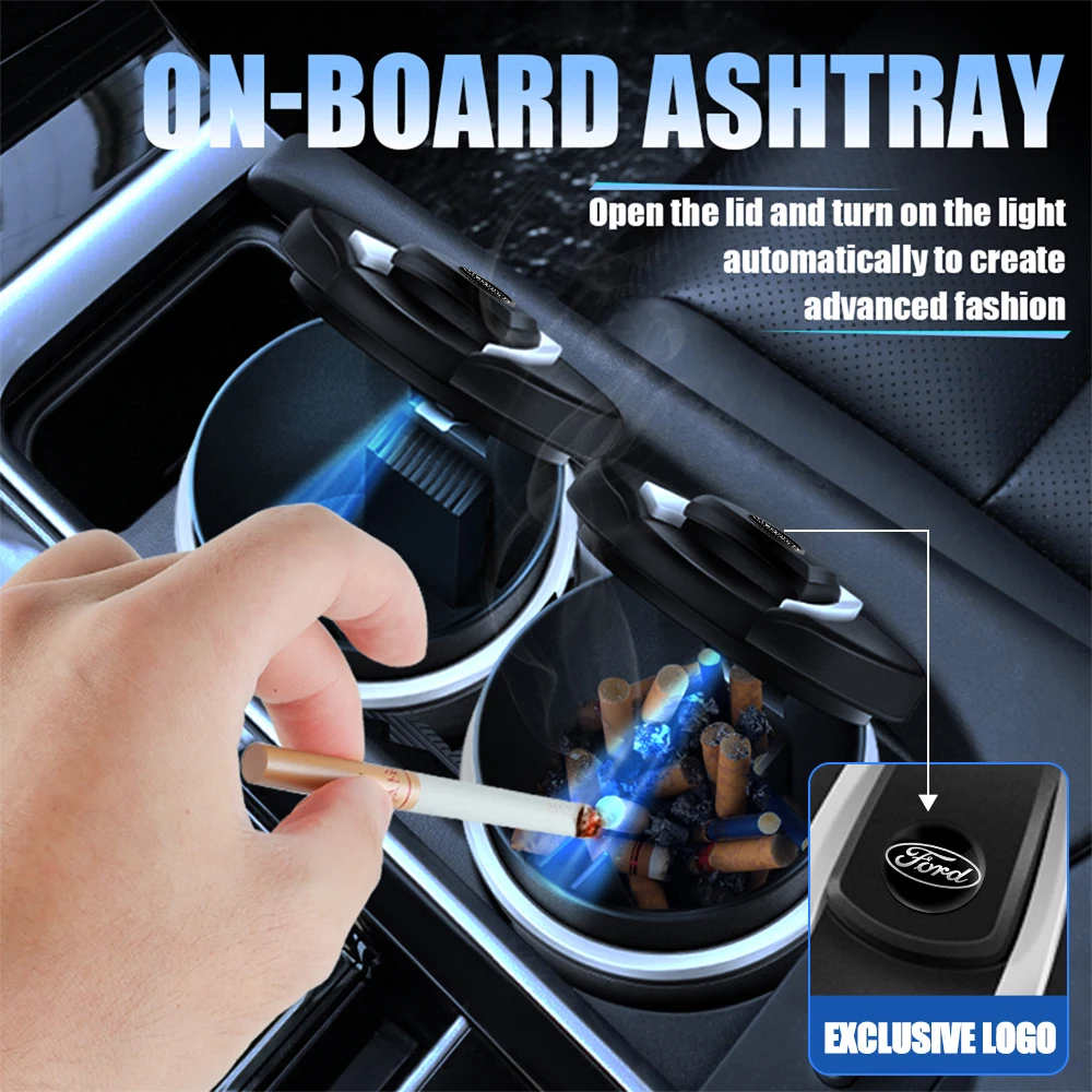 

Car Ashtray Cigarette Flame Smell Proof Retardant LED Fireproof Shell For Ford Mondeo Fusion ST Kuga Mustang Escape Ghia Taurus