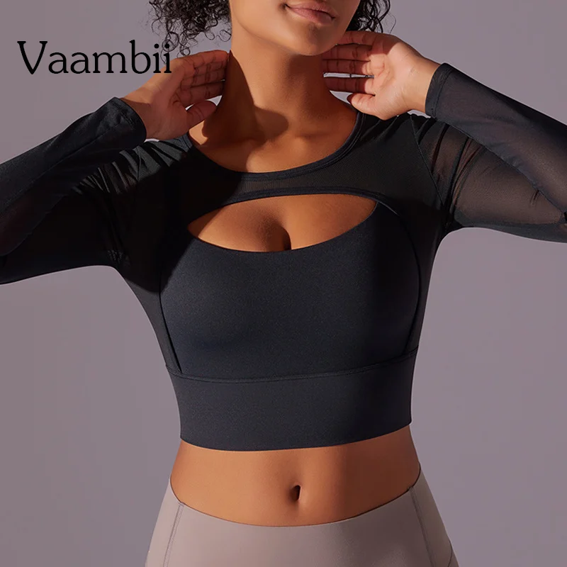 Women\'s Sexy Workout Top Mesh Long Sleeved Sports Gym Top Yoga Suit Running Training Top Padded Fitness Running Suit Clothes