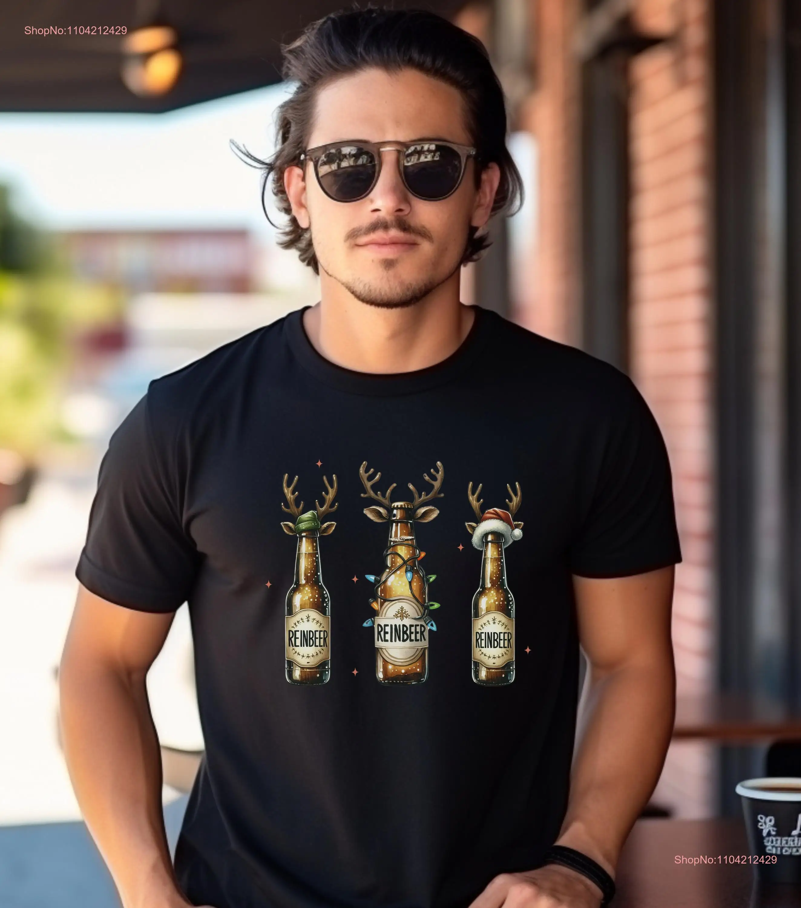 Reinbeers Christmas T Shirt Holiday Beer Lover Festive Funny Drinking Top Lights Antler Drinkers  long or short sleeves