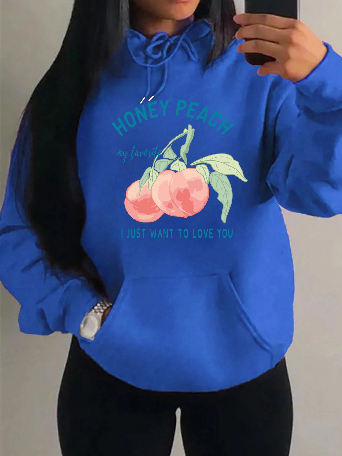 Honey Peach I Just Want To Love You Illustration Print Hoody Women Hip Hop Soft Hoodies Fashion Loose Clothes Vintage Pocket Top