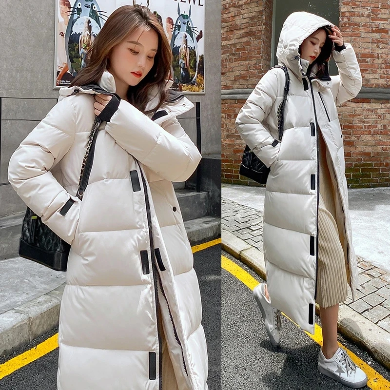

Женская корейская свободная пуховая хлопковая куртка 2025 Новая женская куртка-пуховик Зимняя теплая утепленная длинная парка Женское хлопковое пальто с капюшоном