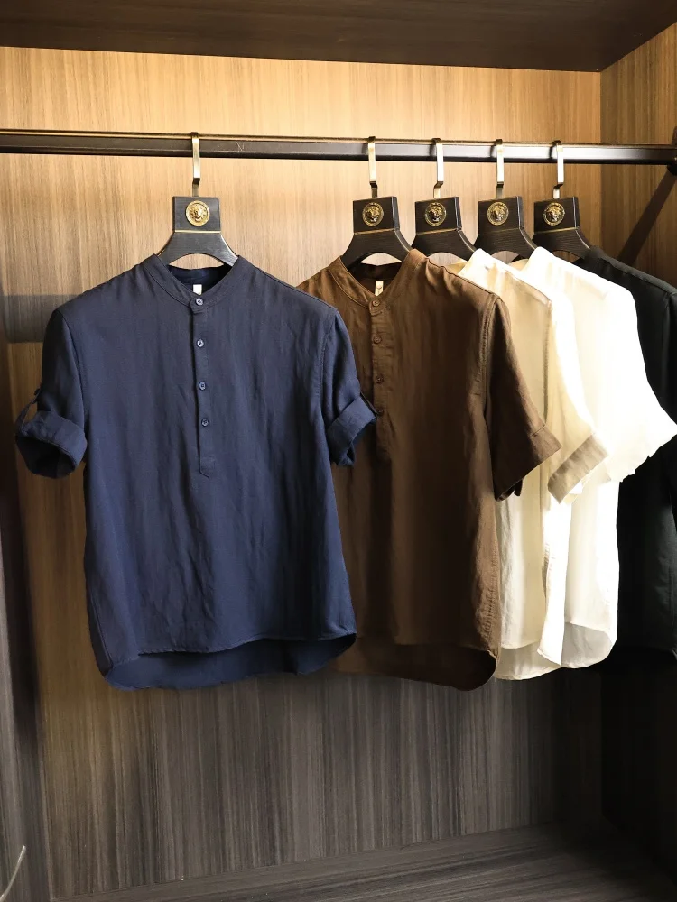 

New Chinese Style Men's Shirt Linen Cotton Breathable Button up Short Sleeve Fashionable Summer Clothing Standard Fit Urban F...