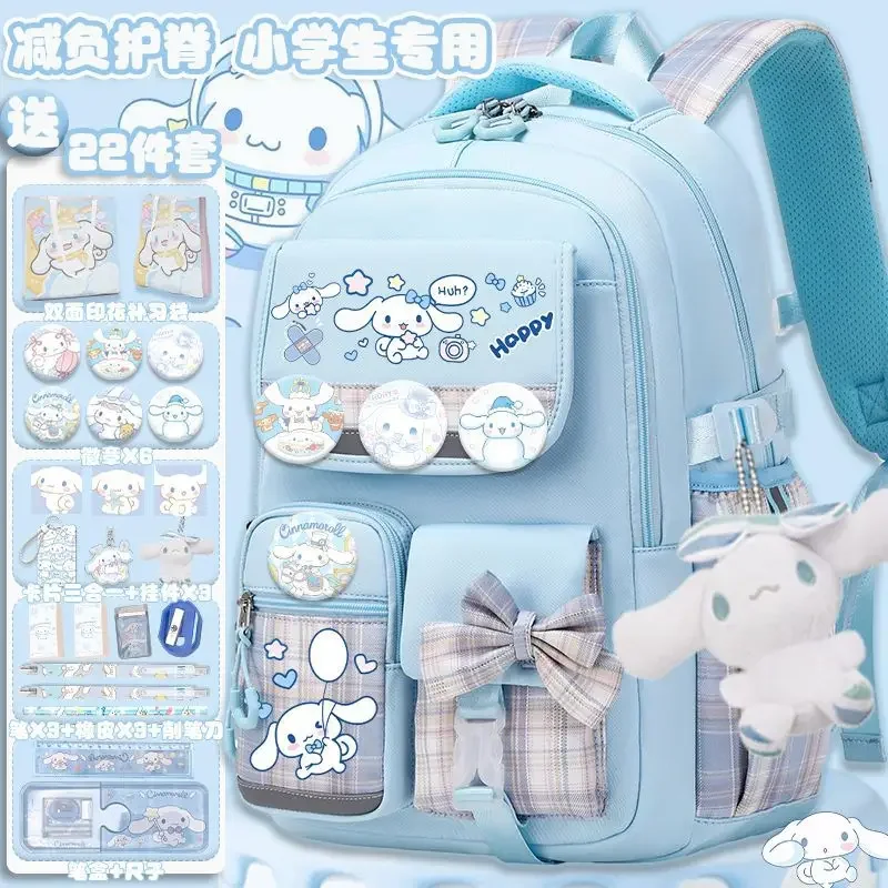 Sanrio Cinnamoroll-mochila con estampado para Escuela, morral escolar para estudiantes, bolsa de gran capacidad, Kawaii