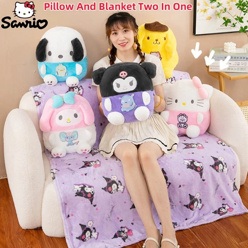 Hello Kitty Pillow And Blanket Two In One Anime Series Nap Blanket Home Air Conditioning Blanket Portable Travel Blanket Gift