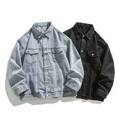 Loose-fit Classic Denim Jacket Men Cotton 2024 New Style Korean Trendy Brand Casual Top Spring Autumn Cropped Jacket Black Blue