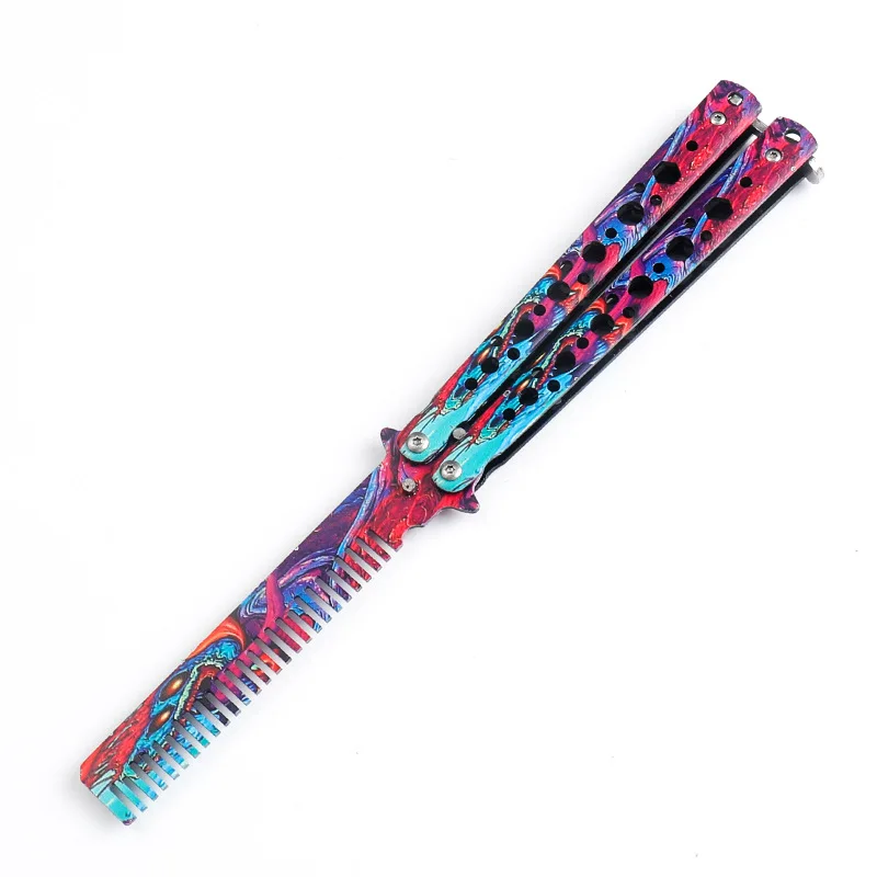 Foldable Swing Comb Stainless Steel Practice Training Butterfly Knife Comb For Men Portable Salon Hairdressing Styling Tool 1PCS