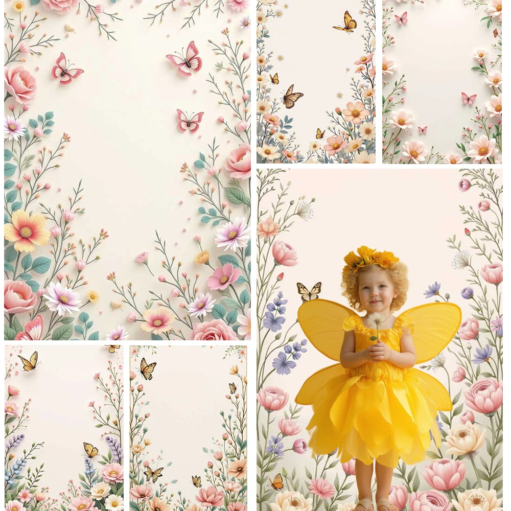 MOON.QG 꽃 나비 배경 봄 단색 배경 사진 액세서리 웨딩 벽 사진 촬영 생일 장식