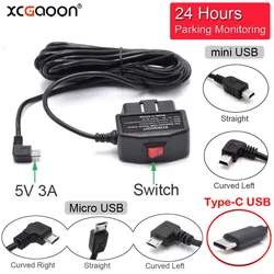 Cabo de carga do carro com mini portas Micro USB, OBD Hardwire Cord, 3,5 metros com interruptor, traço Cam, filmadora, veículo, DVR, 5V, 3A, 24 horas