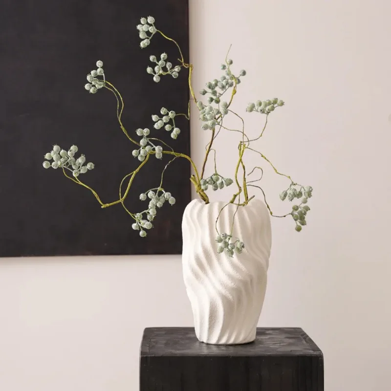 Ceramic Vase Irregular Wavy Patterns Coarse Pottery Flower Vase Flower Arrangement Accessories White Pot Home Decoration