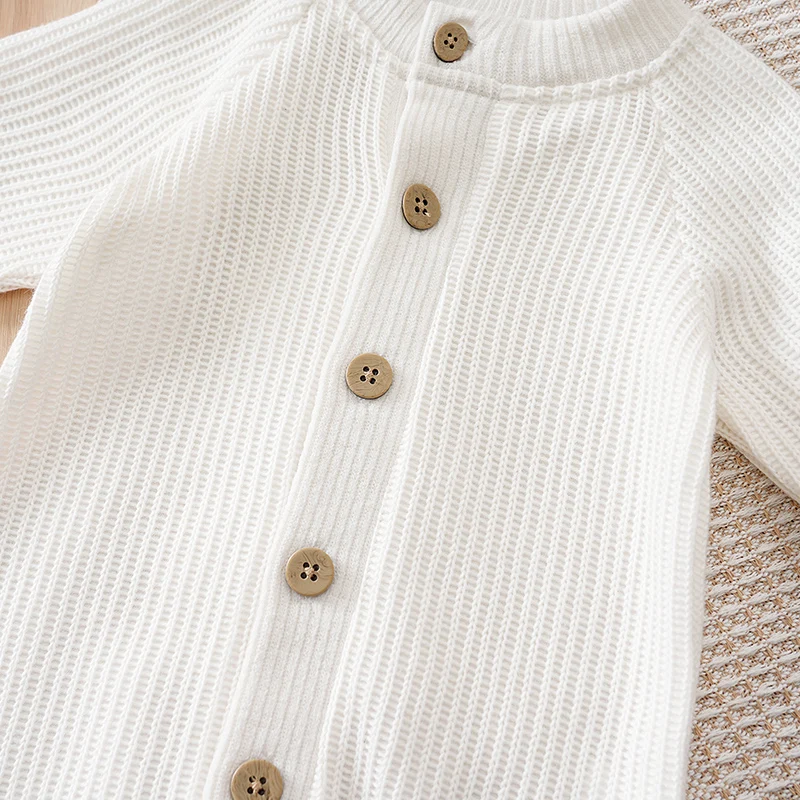 Spring and Autumn Knitted Newborn 2PCS Baby Onesie+Hats Minimalist Round Neck Button Comfortable Casual Raglan sleeve design 5