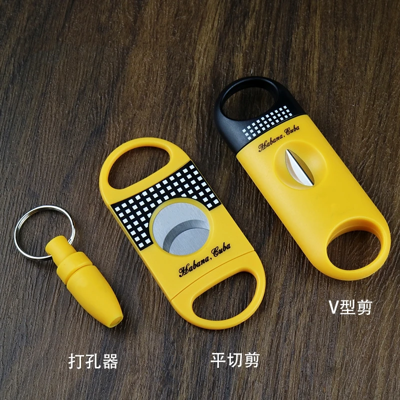 CIGAR CUTTER 3Pcs Combination Sets Sharp Stainless Steel Blade V-Cut Cigars Guillotine Puncher Knife Cigar Accessories CG-009