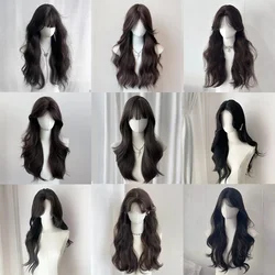 Ashely Black Brown Wig for Woman 24inch Daily Use Lolita Water Wavy Big Waves Long Curly Hair Long Straight Hair Synthetic Wigs