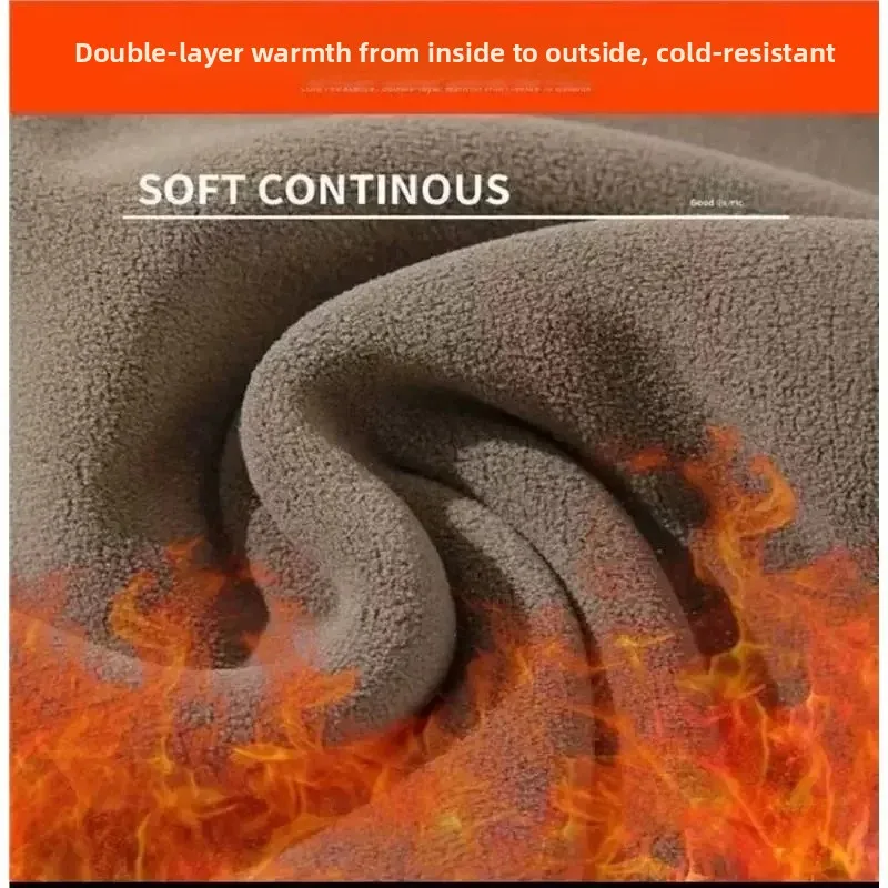 Thickened Fleece Casual Pants Men's Autumn Winter Workwear Loose Cuffed Thick Work Trousers Polyester Fiber Warm  Color